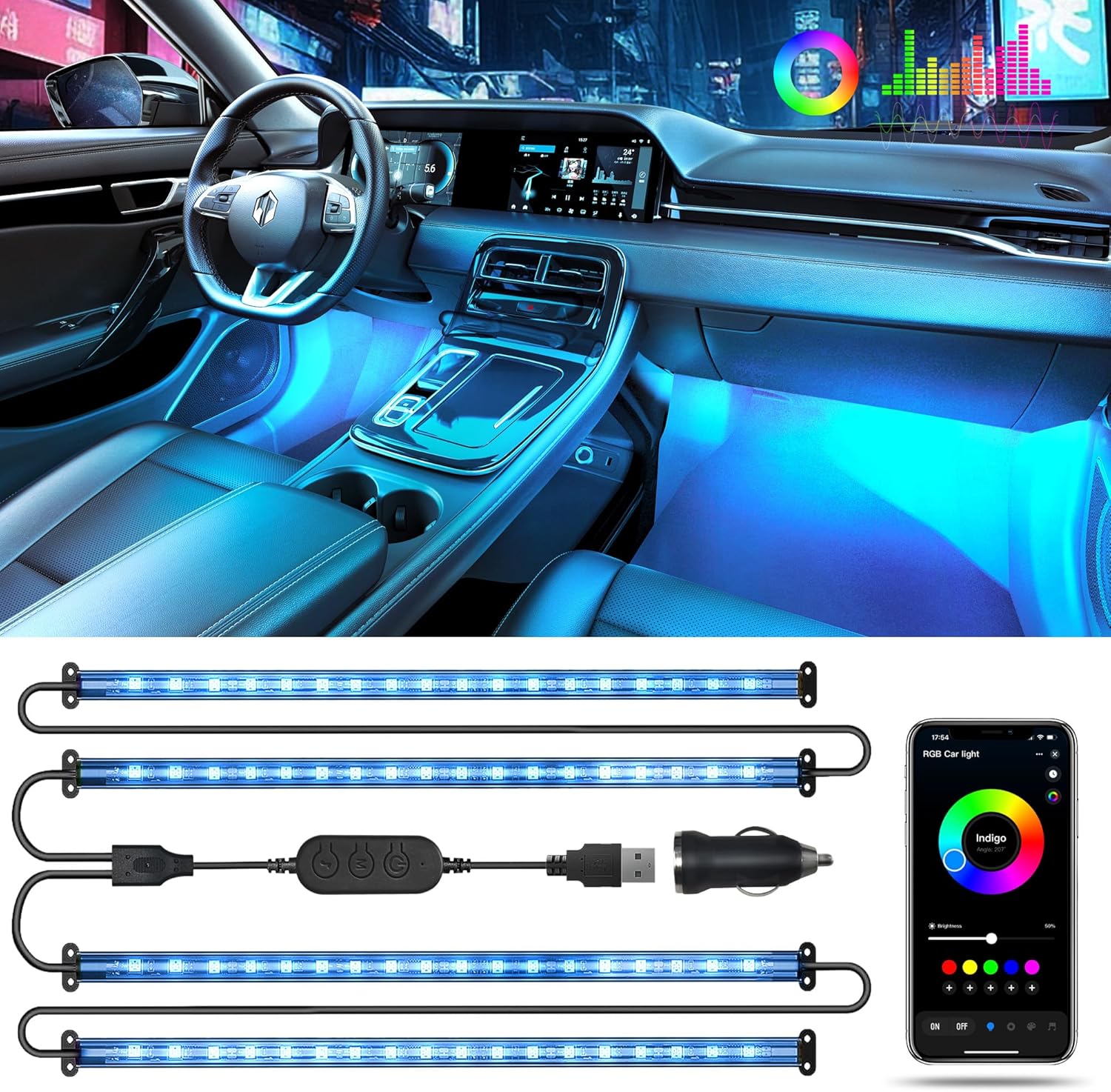 RGB 48 LED Car Interior Lights - Interior Design Apps のレビューと価格