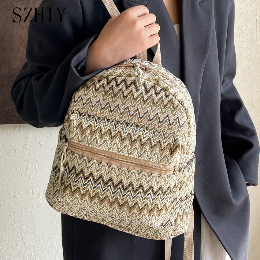 Colorful Grass Woven Backpack  - Interior Design Women のレビューと価格