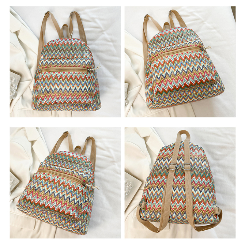 Colorful Grass Woven Backpack  - Interior Design Women のレビューと価格